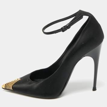Pre Owned Saint Laurent Newton Size 39.5 Black Satin Pumps
