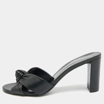 Pre Owned Saint Laurent Bianca Size 41 Black Leather Slide Sandals