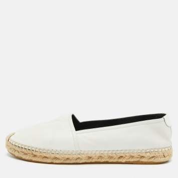 مملوكة مسبقًا Saint Laurent Cassandre Size 38.5 White Leather Espadrille Flats