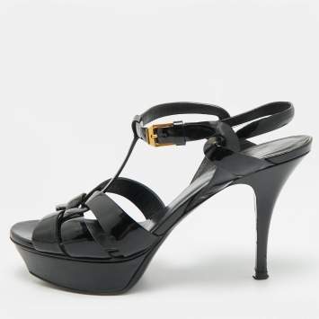 Pre Owned Saint Laurent Tribute Size 39 Black Patent Leather Platform Sandals