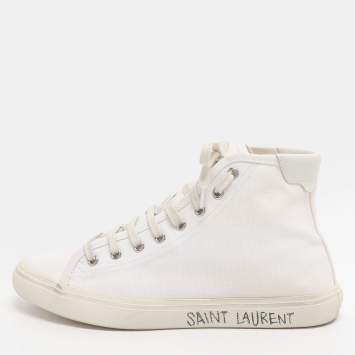 Pre Owned Saint Laurent Malibu Size 38.5 White Canvas High Top Sneakers