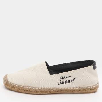 Pre Owned Saint Laurent Size 38.5 Cream Canvas Espadrille Flats