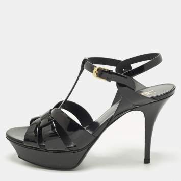 مملوكة مسبقًا Saint Laurent Tribute Size 40 Black Patent Leather Platform Sandals