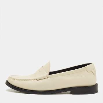Pre Owned Saint Laurent Le Size 38 Cream Leather Penny Loafers