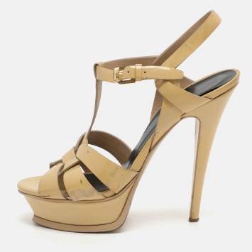 Pre Owned Saint Laurent Paris Tribute Size 37 Yellow Patent Leather Platform Sandals