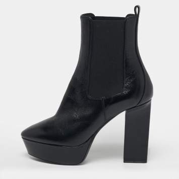 مملوكة مسبقًا Saint Laurent Size 37.5 Black Leather Vika  Platform Ankle Length Boots