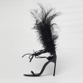 مملوكة مسبقًا Saint Laurent iris Size 39 Black Feather and Leather Sandals