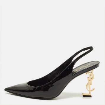 Pre Owned Saint Laurent Opyum Size 39 Black Patent Leather Slingback Pumps