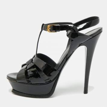 Pre Owned Saint Laurent Tribute Size 38 Black Patent Leather Platform Sandals