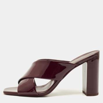 Pre Owned Saint Laurent Loulou Size 41 Burgundy Patent Leather Sandals