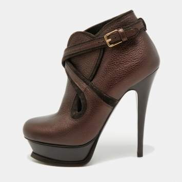 مملوكة مسبقًا Saint Laurent Size 36 Metallic Leather Platform Ankle Length Boots