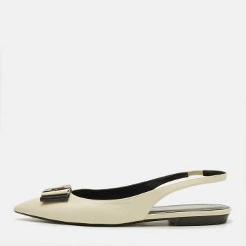 Pre Owned حذاء سنيك باك فلات سكن باك سان لوران جلد كريمي مقاس 39