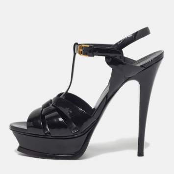 Pre Owned Saint Laurent Tribute Size 39 Black Leather Platform Sandals