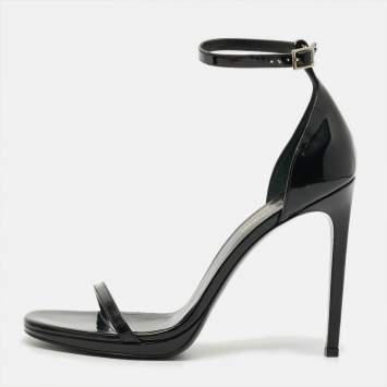 مملوكة مسبقًا Saint Laurent Opyum Size 38.5 Black Patent Leather Ankle Strap Sandals