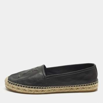 Pre Owned Saint Laurent Cassandre Size 38 Black Leather Espadrille Flats