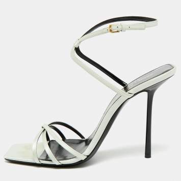 Pre Owned Saint Laurent Baliqua Size 39.5 Green Satin Ankle Strap Sandals