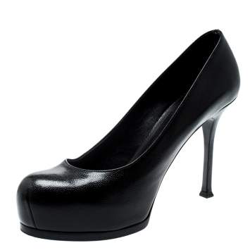 Pre Owned Saint Laurent Paris Black Leather Tribtoo Platform Pumps Size 40