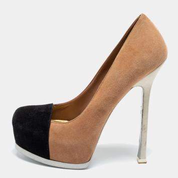 Saint Laurent Paris Tow Tone Suede Tribtoo Platform Pumps Size 37.5
