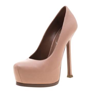 Pre Owned Saint Laurent Paris Beige Leather Tribtoo Platform Pumps 35
