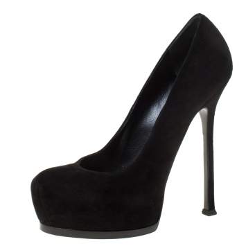 Pre Owned Saint Laurent Paris Black Suede Tribtoo Platform Pumps Size 40
