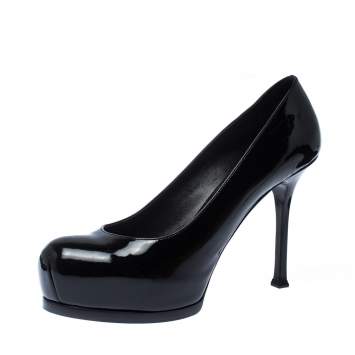 Pre Owned Saint Laurent Paris Black Patent Leather Tribtoo Platform Pumps Size 38