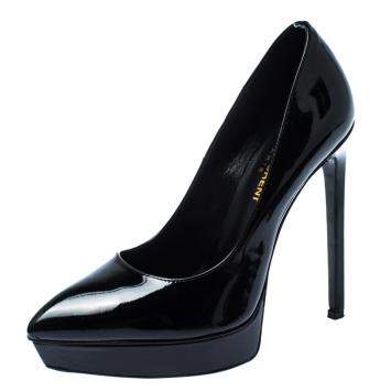 Pre Owned Saint Laurent Black Patent Leather Janis Pointed Toe Platform Pumps Size 36