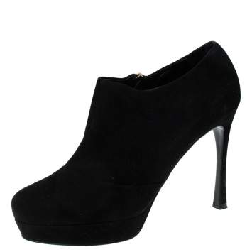 Pre Owned Saint Laurent Paris Black Suede Zip Platform Booties Size 40.5