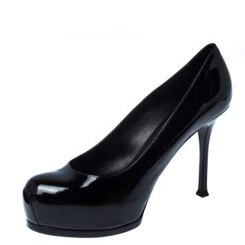 Pre Owned Saint Laurent Black Patent Leather Tribtoo Round Toe Pumps Size 40.5