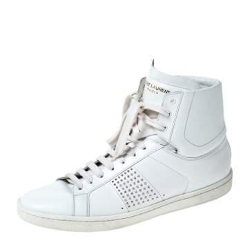 Pre Owned Yves Saint Laurent White Leather Lace Up Sneakers Size 38