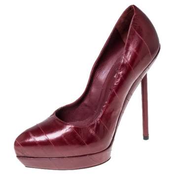 Saint Laurent Paris Red Leather Divine Platform Pumps Size 38.5