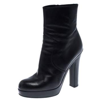 Pre Owned Saint Laurent Paris Black Zipped Platform Ankle Boots Size 38