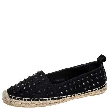 Pre Owned Saint Laurent Paris Black Canvas Embellished Espadrilles Size 38.5