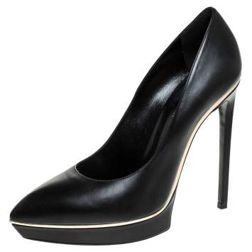 Pre Owned Saint Laurent Black Leather Janis Pointed Toe Platform Pumps Size 41