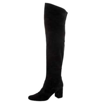 Pre Owned Saint Laurent Paris Black Suede Leather Over The Knee Boots Size 40