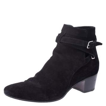 Pre Owned Saint Laurent Paris Black Suede Double Buckle Ankle Boots Size 40