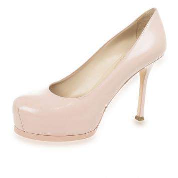 Saint Laurent Paris Pink Leather Tribtoo Platform Pumps Size 38