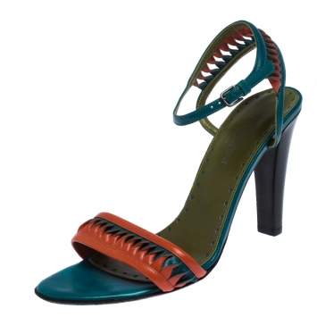 Pre Owned Saint Laurent Paris Multicolor Leather Twist Detail Ankle Strap Sandals Size 38.5