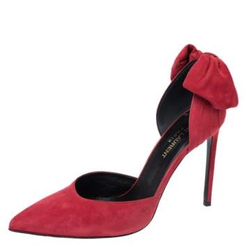 Pre Owned Saint Laurent Paris Red Suede Classic Paris Skinny D'orsay Pointed Toe Pumps Size 37.5