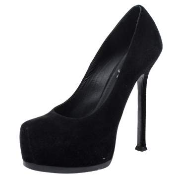 Pre Owned Saint Laurent Black Suede Tribtoo Platform Pumps Size 36