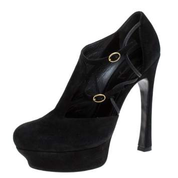 Pre Owned Saint Laurent Paris Black Suede Round Toe Platform Pumps Size 41