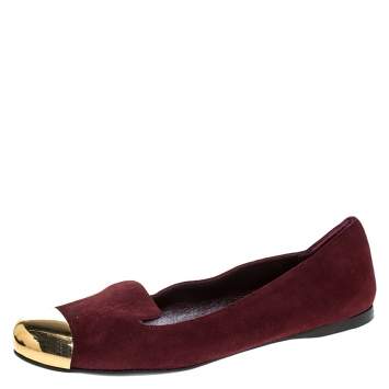 Yves Saint Laurent Burgundy Suede Metal Cap Toe Evelyn Loafers Size 36.5