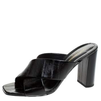 Pre Owned Saint Laurent Paris Black Textured Leather Loulou Criss Cross Mules Size 40