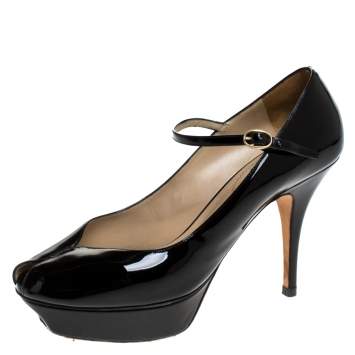 Pre Owned Saint Laurent Paris Black Patent Tribute Mary Jane Pumps Size 39
