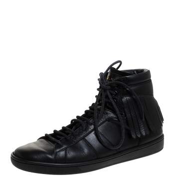 Pre Owned Saint Laurent Paris Black Leather Court Fringe Sneakers Size 37