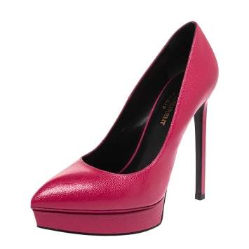 Pre Owned Saint Laurent Pink Leather Janis Pointed Toe Platform Pumps Size 36.5