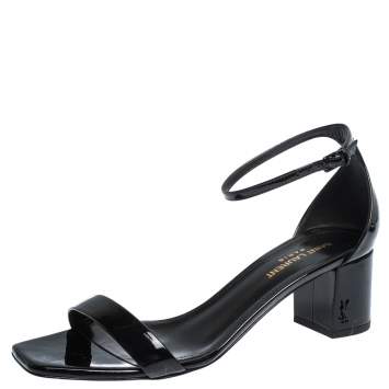 Pre Owned Saint Laurent Paris Black Patent Leather Loulou Ankle Strap Sandals Size 38