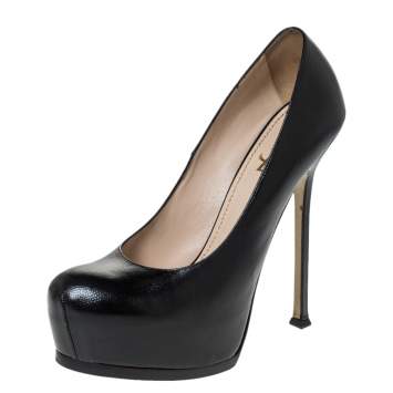 Pre Owned Saint Laurent Paris Black Leather Tribtoo Platform Pumps Size 40.5