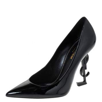Pre Owned Saint Laurent Paris Black Patent Leather Opyum Pointed Toe Pumps Size 40