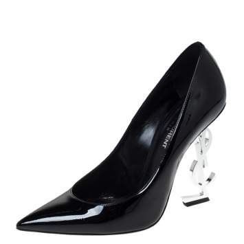 Pre Owned Saint Laurent Paris Black Patent Leather Opyum Pointed Toe Pumps Size 37