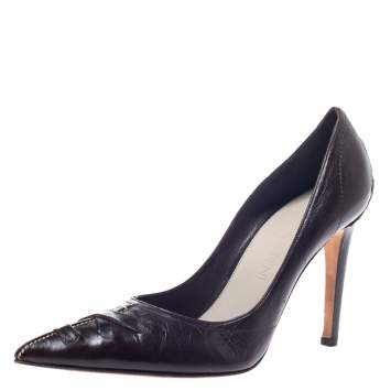 Pre Owned Saint Laurent Paris Brown Leather Pointed Toe Pumps Size 37